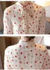 Långärmad Kvinnor Blusar T-shirts Toppar Stand Collar Print Dot Chiffon Blusskjorta Blusas Mujer de Moda Blus Kvinnor D446 210426