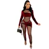 2022 Evening Mesh Patchwork Velvet Jumpsuit Woman Long Sleeve One Piece Overalls Night Club Outfits