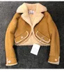 Short Style Women Ace Genuine Leather Jacket with Lamb Fur Lining Lapel Neck Long Sleeve Single Button