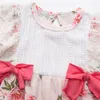 Sommar Baby Floral Print Bow Lace Flutter-Sleeve Romper 210528