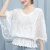 Sommar Blus Kvinnor Plus Storlek Toppar Batwing Sleeve T-shirts Lace White S och S 4478 50 210506