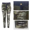 Höst vinter kvinnlig denim pant skinny hål spliced ​​camouflage print jeans sexig penna bandage byxor hsf2096 210809