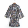 Women Vintage Print Mini Shirts Dress Summer Flare Sleeve V-Neck Sashes Bow Tie es Female Street Elegant vestido 210513