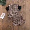 1-6Y Été Enfant Kid Filles Vêtements Léopard Ensemble Noir T-shirt Gilet Shorts Tenues Chidlren Costumes 210515