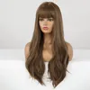 Long Brown Synthetic Wigs for Women Wavy Wig With Air Bangs Silky Full Heat Resistant Fiber Cosplay Daily Party Replacement Wigfactory direc