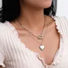 Collana con ciondolo a doppio strato aperto con cuore d'amore vintage per donna 2022 regalo di gioielli di moda con geometria minimalista francese