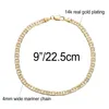 Tornozeleiras 4mm Mariner Link Chain Gold Color Tornozeleira 9 10 11 polegadas Pulseira de Tornozelo Cubano para Mulheres Homens Waterproof324l