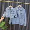 Primavera outono crianças jaquetas denim para meninas bebê flor bordado casacos moda crianças outwear jeans rasgados 1-5Y 211204