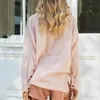 casual loose autumn winter stripe blouse shirt women button long office tops chic pink shirts 210427