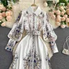 Runway Autumn Spring Vintage Long Sleeve Print Floral High Waist Boho A-Line Party Maxi Dress Elegant Luxury Dresses Women 210806