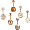 Rose Gold Button 14g 6PCS Kirurgisk stål 6mm 10mm Längd Navel Belly Rings Piercing för Kvinnor Flickor