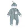 Baby Designer Clothes Kids Article Pit Sets Cotton Rompers Summer Boys Girls Solid Long Sleeve Jumpsuits Infant Soft Casual Pants Onesies With Hat WMQ1265