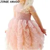 Girls Smocked Dress Pink Tulle Ballet Slip Children Princess Party for Kid Clothes E28128 210610