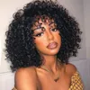150 Densitetsbotten Top Curl Full Machine Made Human Hair Wigs With Bangs Remy Brazilian Short Curly Wig För Kvinnor