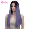 Pruiken Synthetische pruiken Klassiek Plus Kanten Voorkant Pruik Lang Recht Cosplay Haar Voor Vrouwen Ombre Blond Paars Roze Blauw Groen Hittebestendig