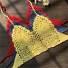 Sommer Frauen Häkeln Gestrickte Bikini Crop Top Sexy Aushöhlen Backless Halter Badeanzug Tops Sarongs