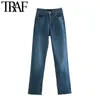 Trafik Kvinnor Chic Fashion Denim Byxor med Hem Vents Flared Jeans Vintage High Waist Zipper Fly Kvinna Byxor Mujer 210415