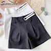 Surmiitro zomer mode pak shorts vrouwen casual koreaanse stijl witte zwarte wijde poot hoge taille vrouwelijke korte broek 210712