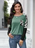 T-shirt donna autunno stampa leopardo tasca patchwork manica lunga o collo casual allentato t-shirt elegante moda femminile t-shirt 210507