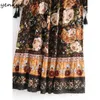 Holiday Robe d'été Femmes Vintage Floral Print Robe longue Femme V cou à manches longues Casual Boho Vestido Plus Taille 210515