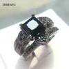 Cluster Rings 14K Black Gold 1 5 S Obsidian Ring For Women Luxury Engagement Bizuteria Anillos Gemstone And Diamond Wedding271H