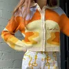 Женщины осенние старинные французские стиль солнечный свет принт коротко вязаный свитер шикарный леди мода одиночный грудь свободные кардиганы Femme 211011