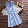 Mori Kız Vintage Yaz Kadın Elbise Ilmek Tatlı Pamuk Keten Vestidos De Festa Kolsuz Ekose Robe Femme Sundress 210520