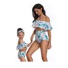ملابس السباحة النسائية 2022 بيكيني أطفال فتيات يسبحون يسبن قبالة الكتف البيكينيات الأم وابنتها ملابس السباحة الاستوائية مجموعة الأم المدارية
