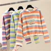 Yedinas Korean Hoodie Långärmad Sweatshirt och Pullover Harajuku Casual Streetwear Striped Winter Höst 210527