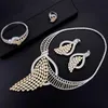 Orecchini Collana 4pcs Big Fashion Fashion Luxury Feather Africa Gioielli Set per le donne Party di nozze Cubic Zirconia Dubai Bridal 2021