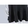 [EAM] Women Black Spliced Ruffles Casual Dress Round Neck Short Sleeve Loose Fit Fashion Spring Summer 1DD7150 210512