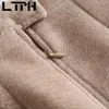 Coréen taille haute mince paquet hanche jupe femmes épaissir laine couleur unie mi-longueur jupes fendues printemps automne 210427