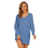 Vestido de mujer V cuello color sólido manga larga verano simplicidad casual suelto streetwear playa por encima de la rodilla más tamaño vestidos de damas 210608