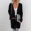 2021 Women Knitted Cardigan Sweater Autumn Winter V-Neck Button Long Sleeve Sweaters Coat Casual Pockets Solid Knitwear Coat