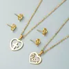 Ohrringe Halskette Edelstahl Schmucksets für Frauen Einfache Goldkette Herz Schmetterling Anhänger Kragen Metall