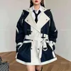 [EWQ] Långärmad jacka Stitching Design Queen Casual Stor Storlek Kläder Höstrock Korea Overcoat Ytterkläder Kvinnor 395 211109