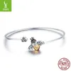 Bangoletti in argento BAMOER 925 Sterling Silver Crystal Bee e Honeycomb Braccialetti d'argento per donne gioielli in argento sterling SCB104 1086 2398625