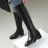 Meotina Knee High Boots Women Shoes Genuine Leather High Heel Long Boots Square Toe Zip Block Heels Boots Female Autumn WInter 210608