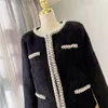 Autumnr Fashion design donna o-collo perline finto lana mohair caldo lurex patchwork giacca cappotto vita sottile di lusso SML