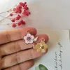 10pcs Pink Flower Wing Enamel Alloy Charms Oil Drop Rhinestone Flowers Charms For Bracelet Pendant DIY Jewelry Finding Gold Base