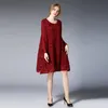 6812 # JRY nouveau printemps mode robe femmes à manches longues couleur unie en mousseline de soie épissure tenue décontractée noir/marine/vin rouge Xl-4Xl 335