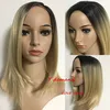 Sexy Kort Ombre Blond Haar Synthetische Rechte Pruiken Haar Met Pony Afro-Amerikaanse Voor Zwarte Vrouwen Op Voorraad Hoge Temperatuur Fiberfactory