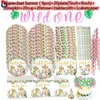 Wegwerp servies 1 set roze wilde een meisje 1ste verjaardagsfeestje thema servies papier platen cup jungle safari levert baby shower kids de