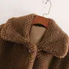 冬のソリッドテディの女性のコートカジュアルな厚い暖かいフェイクの毛皮のジャケットのポケットシングルブレストフリースの衣服のコート210515