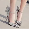 Champagne zilveren zwarte bruiloft bruidsjurk schoenen voor vrouwen vlinder vleugels gldiatoren hoge hak dame pompen