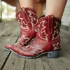 Laarzen borduurwerk botas mujer faux lederen cowboy enkel voor vrouwen wig hoge hak slang print western cowgirl 2021