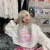 Harajuku kawaii simpatico cartone animato anime girl t-shirt stampata manica lunga magliette bianche donna dolce top pullover larghi vestiti donna 210819