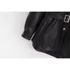 Autumn black Faux Leather Jackets women PU biker jacket zipper Streetwear Punk belt Motorcycle Coat ladies fur outwear 210521