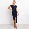 Elegant kortärmad knapp T-shirt klänning Hög split Loose casual långa klänningar sommar spets upp tunika svart asymmetrisk vestidos 210507