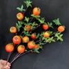 Jeden sztuczny owoce owoce łodygi zieleni roślina 7 głowica czerwone pomarańczowe owoce drzewo gałąź do ślubu centrów domowych sklepów kwiatowy dekoracji